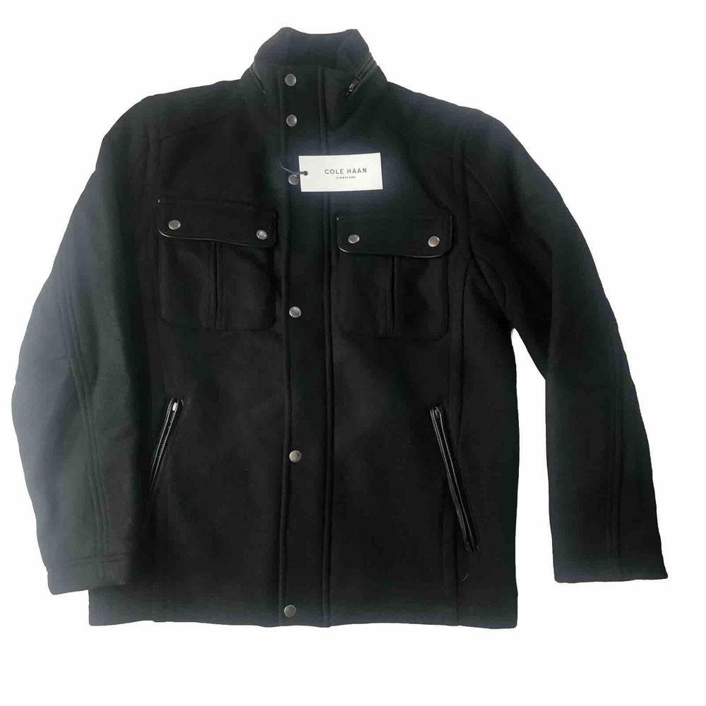 Cole Haan Men's Black Melton Wool Trucker Jacket Small NWT